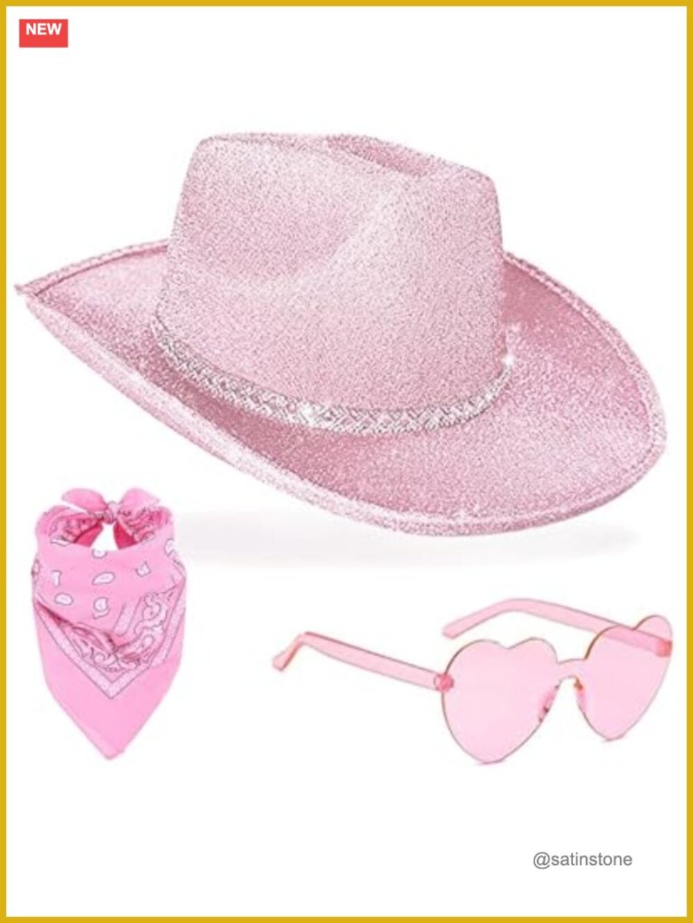 Glitter Cowboy Hat Set with Heart Sunglasses Women Cosplay Party Costume